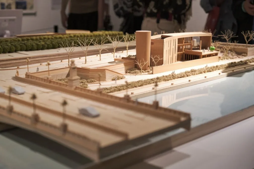 Maqueta de madera de un proyecto en el taller de diseño