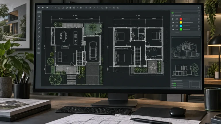 Vista de un plano arquitectónico para organizar capas en AutoCAD por disciplina y color.